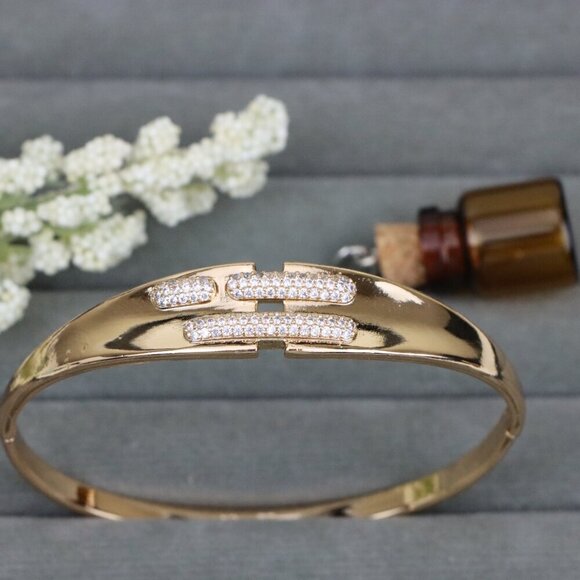 "Rose Gold Bangle with Triple Bar CZ Detailing, XPBL0449 - Picture 9 of 11